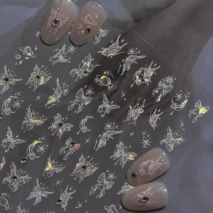 Dream Flower Shell Light Nail Art Stickers by Blushimmer, self-adhesive Japanese flower decals on press-on nails.