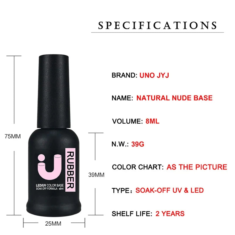 Blushimmer UNO JYJ Nude Rubber Base Gel Polish bottle for semi-permanent nail manicure, featuring natural nude color and UV-compatible formula.