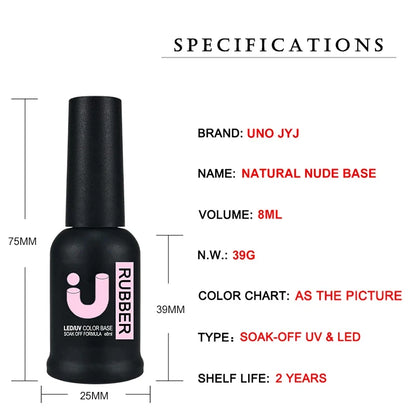 Blushimmer UNO JYJ Nude Rubber Base Gel Polish bottle for semi-permanent nail manicure, featuring natural nude color and UV-compatible formula.