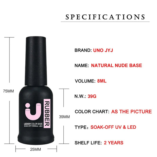 Blushimmer UNO JYJ Nude Rubber Base Gel Polish bottle for semi-permanent nail manicure, featuring natural nude color and UV-compatible formula.