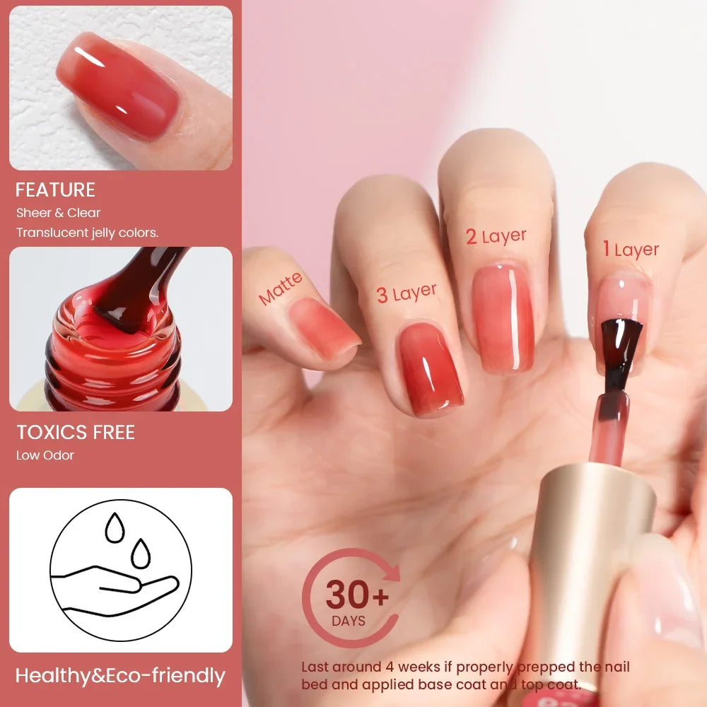 Blushimmer MAYCHAO 12ml jelly gel nail polish semi-permanent top coat for UV LED gel nail art and long-lasting manicures.
