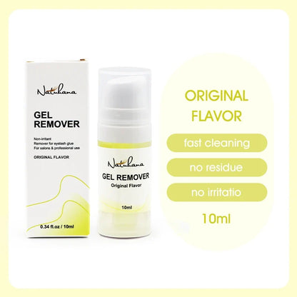 Blushimmer NATUHANA eyelash extension glue remover gel in 10g/15g tube, plant-based, non-irritating for lash adhesive removal.