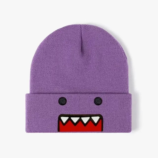 Domo Kun Cartoon Embroidered Knitted Hat Autumn Winter Outdoor Warm Windproof Hip Hop Casual Trendy Style for Men Women
