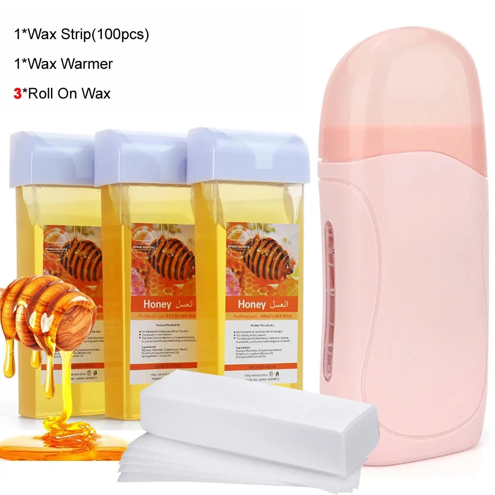 Roll On Waxing Kit With Wax Cartridges And Wax Strips 3 In 1 Soft Wax Heater Kit Hair Removal Wax Wax Paper Waxing Kits Warmer