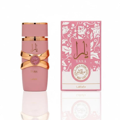 Lattafa Yara Elixir Eau De Parfum 100ml bottle with elegant design, showcasing the luxurious fragrance and branding.