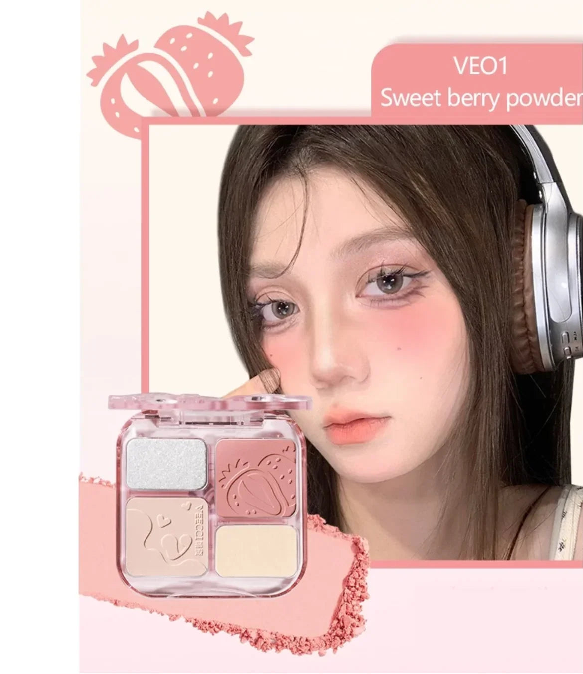 VEECCI 4-color contour palette with matte and shimmer nude tones, featuring bronzer, highlighter, and brightening shades for facial makeup.