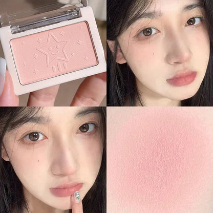 Blushimmer monochrome blush in purple nude, matte finish, natural brightening for cheeks, soft pink and purple tones, fine flash rouge