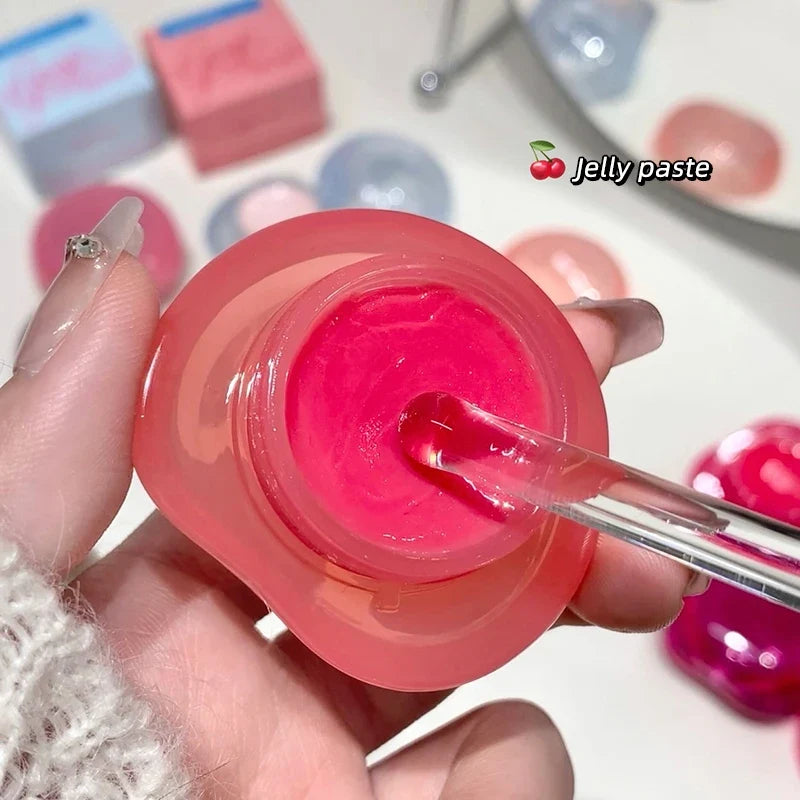 Canned Jelly Mirror Lipstick Peach Pink Lip Cheek Dual-use Cream Solid Lip Gloss Lasting Moisturizing Rouge Blush Korean Makeup