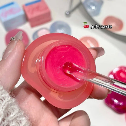 Canned Jelly Mirror Lipstick Peach Pink Lip Cheek Dual-use Cream Solid Lip Gloss Lasting Moisturizing Rouge Blush Korean Makeup
