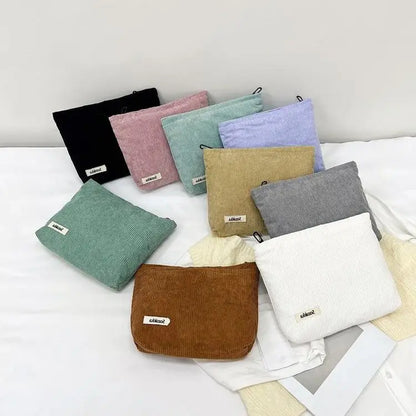 Blushimmer corduroy makeup bag with large capacity for lipstick, mobile phone, and essentials, stylish handheld bag for women.