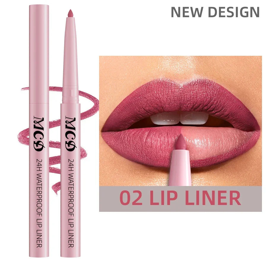 Blushimmer waterproof matte lip liner in sexy red shade, highlighting natural lip contour and smooth lip makeup application.