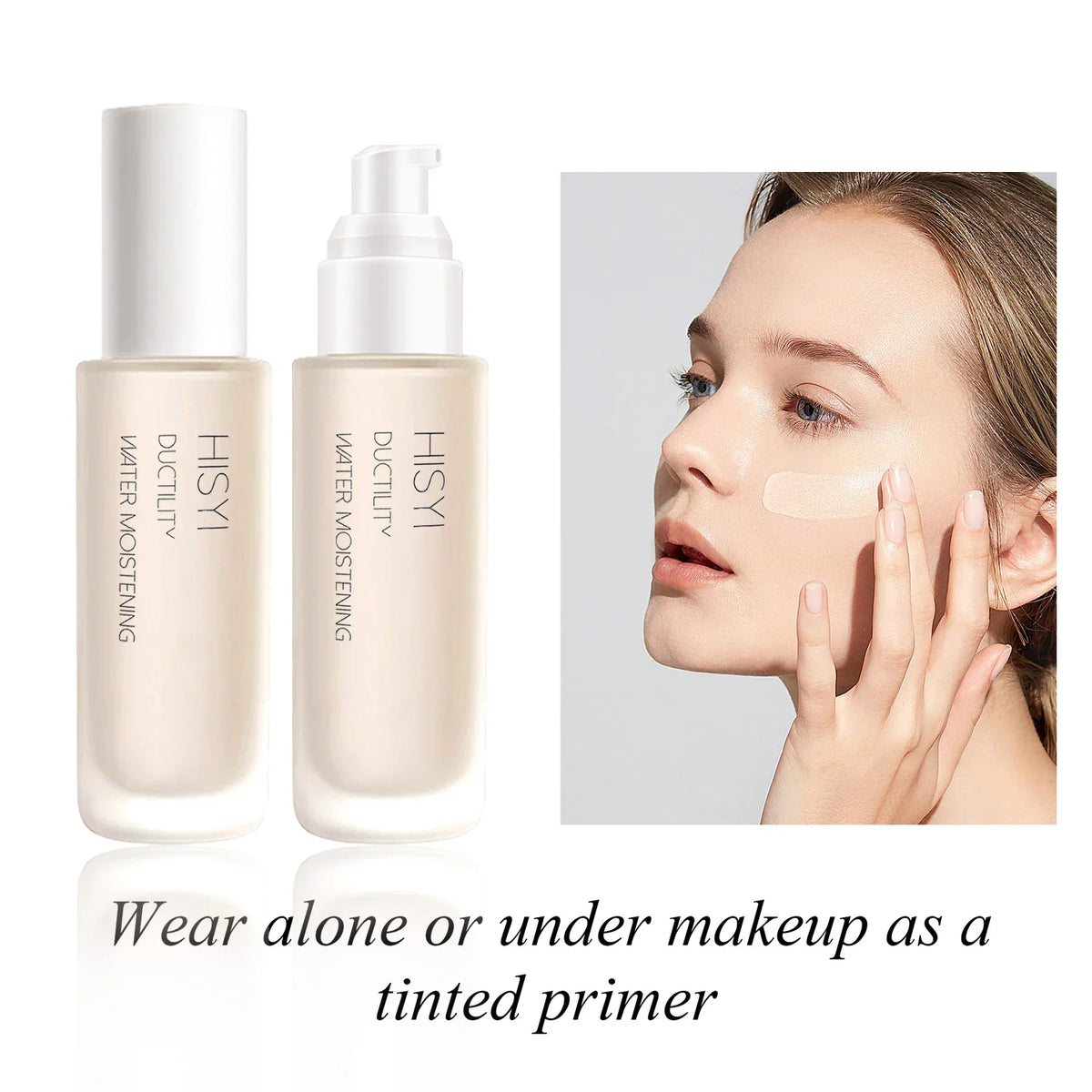 Blushimmer three-color facial primer with moisturizing, brightening, and skin tone correcting benefits, ideal for concealing imperfections.