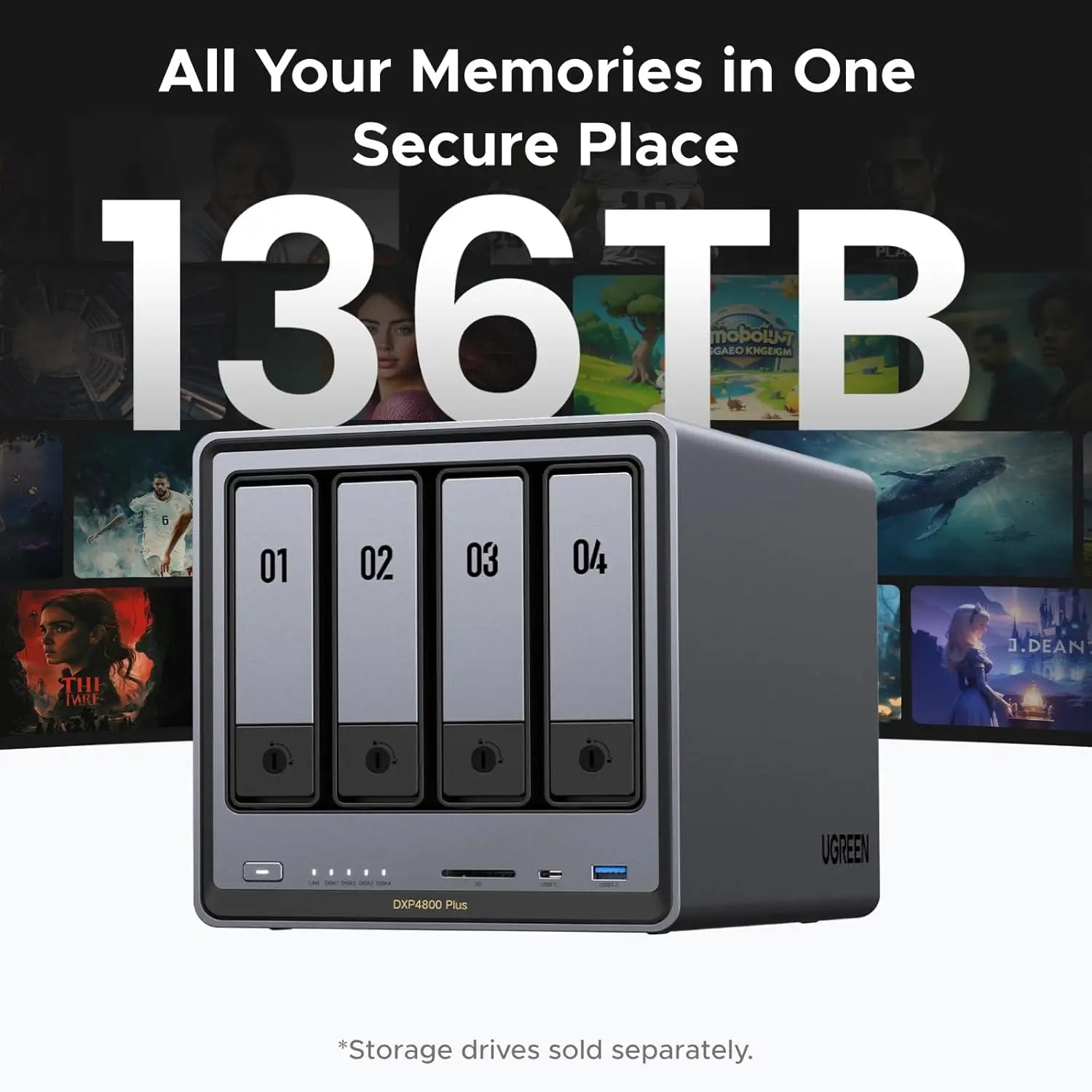 NASync DXP4800 Plus 4 Bay Desktop NAS l Pentium Gold 8505 5 Core CPU 4K 60Hz Network Attached Storage