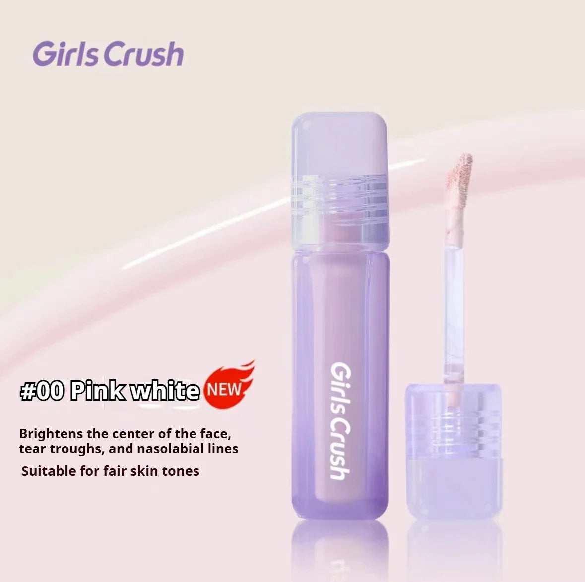 Blushimmer Girlscrush liquid concealer with facial brightening and velvet sunscreen, applied to skin for moisture and makeup hold