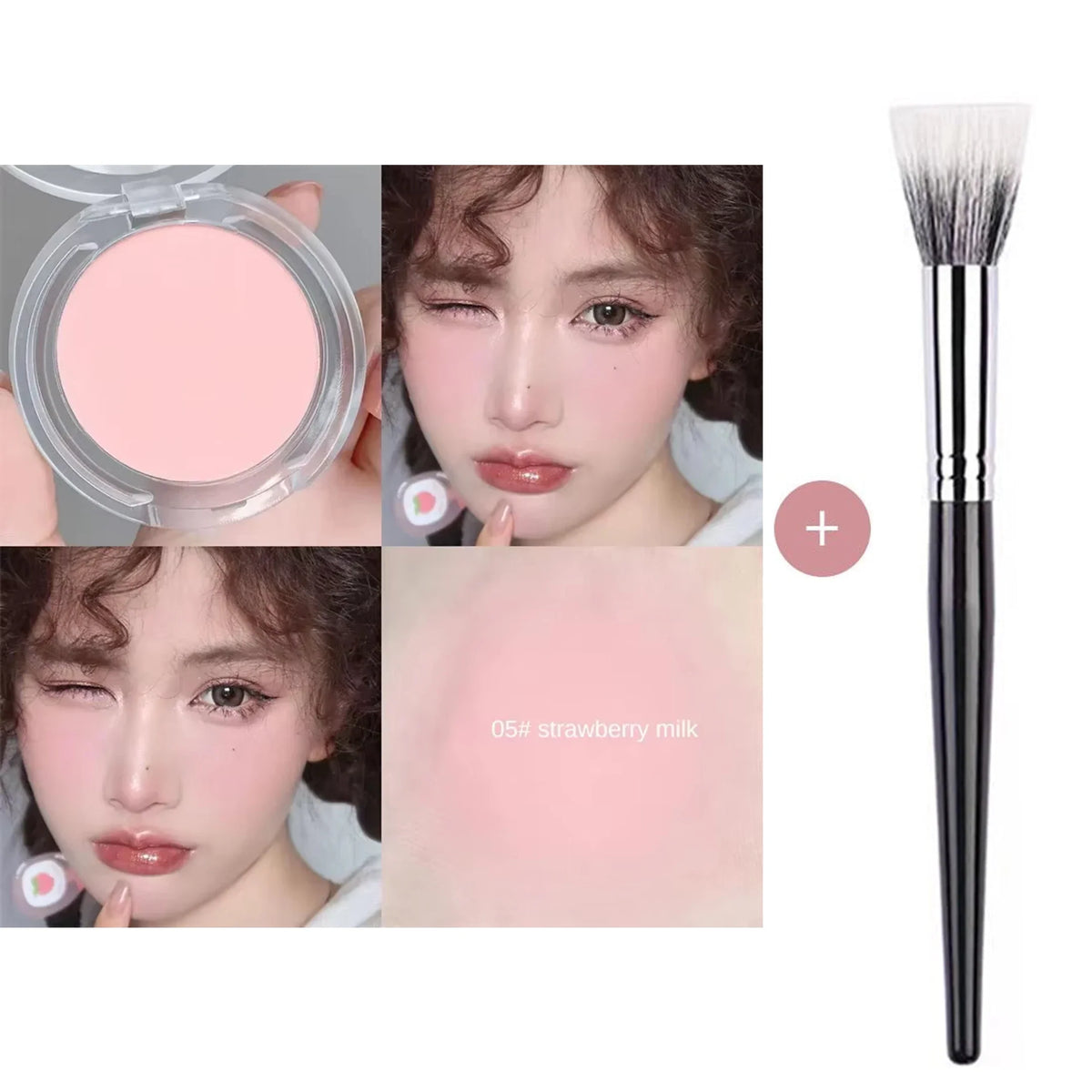 Blushimmer monochrome blush powder in natural matte pink, designed for brightening, contouring, and waterproof facial makeup.