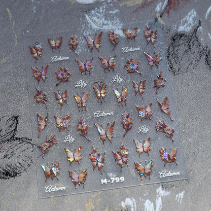 Shiny jelly butterfly 5D nail art sticker with rhinestones and insect design for DIY manicure decoration by Blushimmer