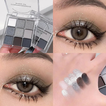 Blushimmer DIKALU spring and summer eyeshadow palette with rosy, low saturation smoke powders in a nine-pan grid layout.