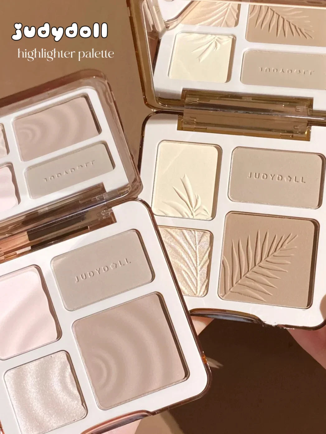 Blushimmer Judydoll facial highlighter makeup palette with matte shadows, shimmer powders, and contour shades for glowing 3D face contouring.