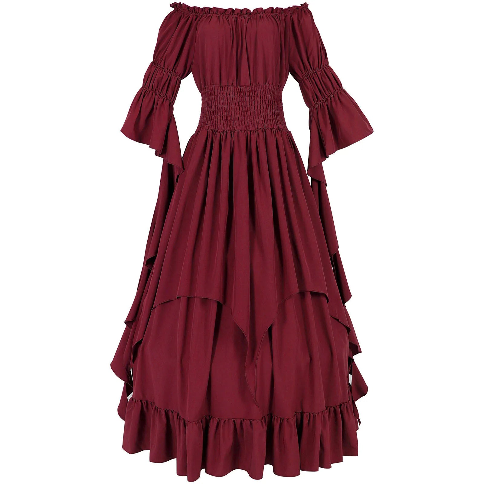 Women Medieval Vintage Dress Off Shoulder Ruffle Long Renaissance Victorian Dresses Cosplay Retro Court Gown Halloween Costume