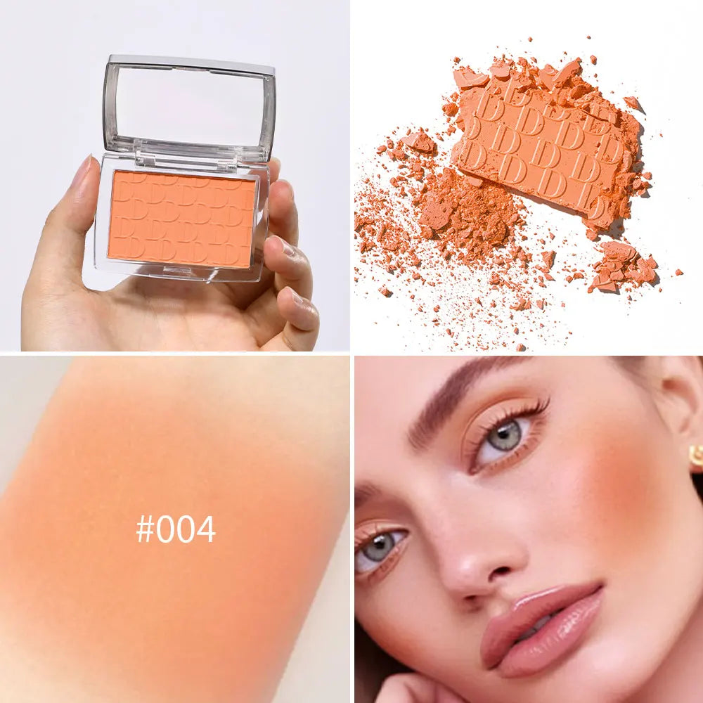 Blushimmer matte pink and red face blusher powder, natural cheek tint for brightening and contouring in female makeup.
