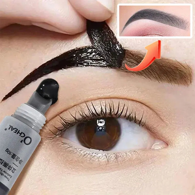 Blushimmer waterproof eyebrow gel cream with semi-permanent tint, showing smooth, natural-looking brows in the product image.