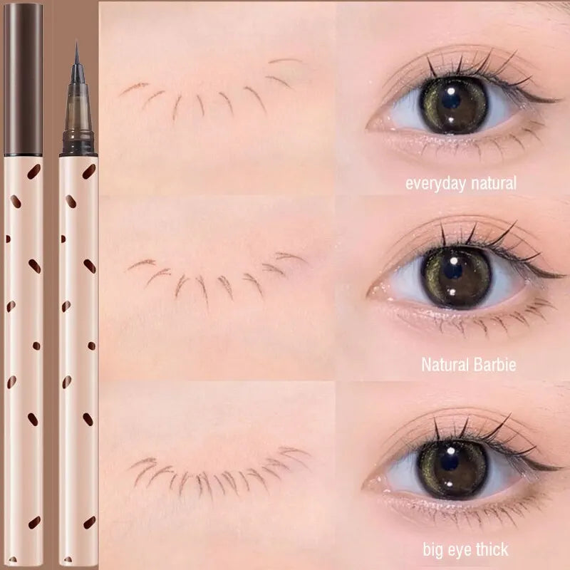 Blushimmer ultra thin liquid eyeliner pen for upper and lower lashes, waterproof and smooth for precise application.