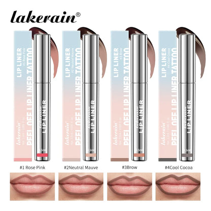 Blushimmer waterproof lip liner tattoo in four matte peel-off shades, highly pigmented, transfer-proof, and long-lasting for defined lips.