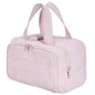 Large waterproof Blushimmer cosmetic bag with multiple compartments, ideal for travel toiletries and makeup organization.