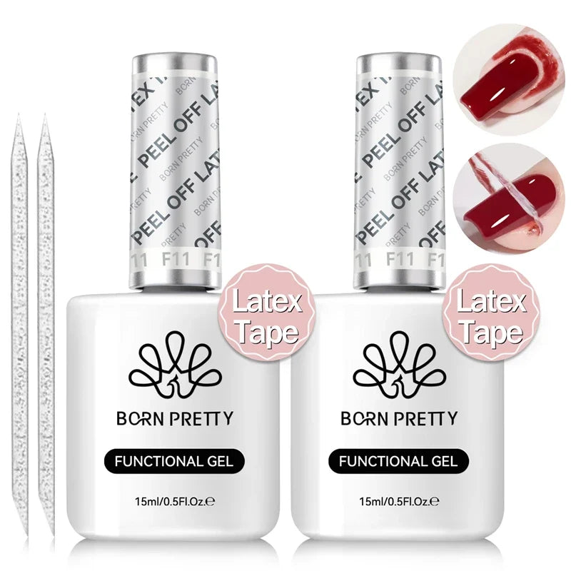 Blushimmer Born Pretty 15ml peel-off nail latex tape gel polish with quick-dry, anti-freezing formula and finger protector tool