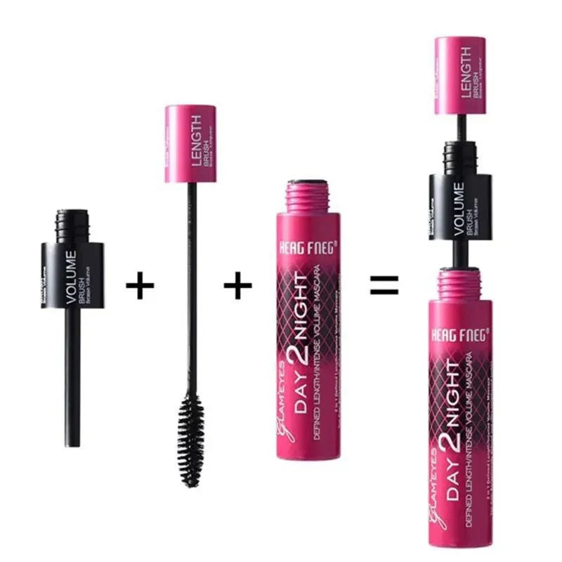 Black curled mascara by Blushimmer with lengthening and volumizing formula, featuring a waterproof, quick-drying eyelash mascara.