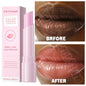 Blushimmer dark lip scrub with pink exfoliating beads, moisturizing and fading lip lines for smooth, healthy lips.