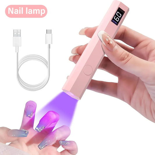 Blushimmer handheld UV/LED nail dryer lamp for gel polish curing, rechargeable nail art tool with compact design.