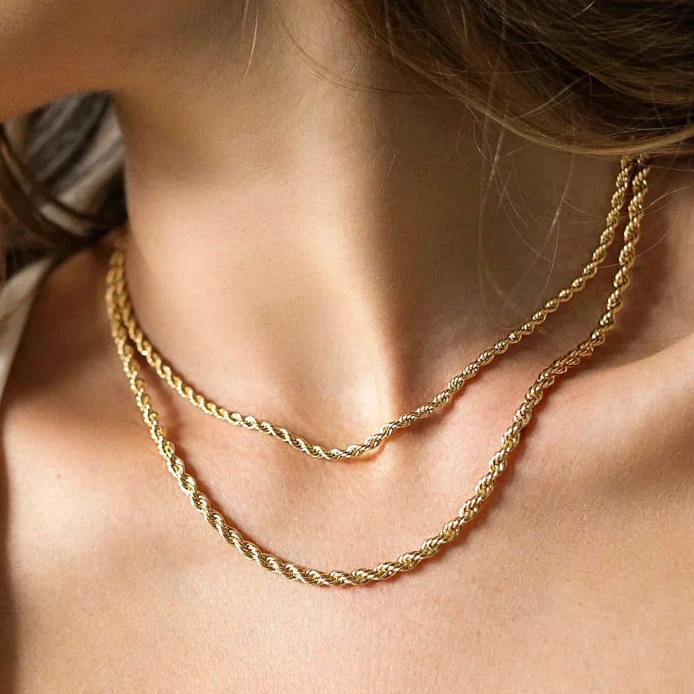 eManco 2/3/4/5MM  Rope Chain Necklace Stainless Steel Never Fade Waterproof Choker Men Women Jewelry Gold Color Chains Gif