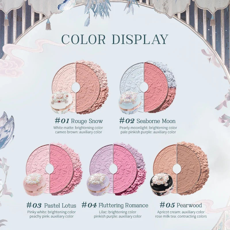 Blushimmer Flower Knows Butterfly Cloud Collar Collection Rouge Box with brightening blush duo powder, 6g, in vibrant shades.