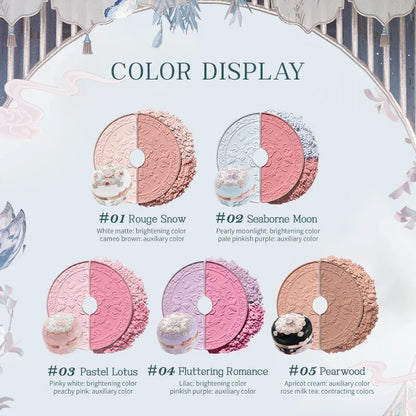 Blushimmer Flower Knows Butterfly Cloud Collar Collection Rouge Box with brightening blush duo powder, 6g, in vibrant shades.