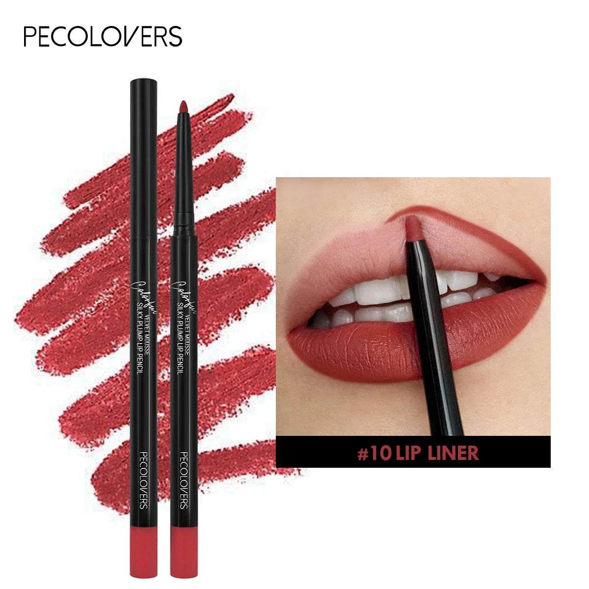 Blushimmer waterproof matte lipliner pencil in red, showing the product with a smooth, precise tip and vibrant red color.