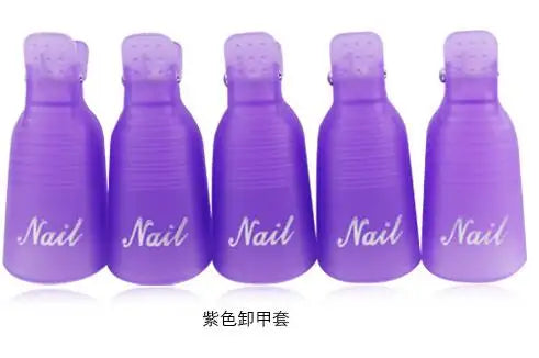 Set of 10 reusable gel nail polish remover cap clips for finger and toe nails, ideal for acrylic and gel polish soak-off.