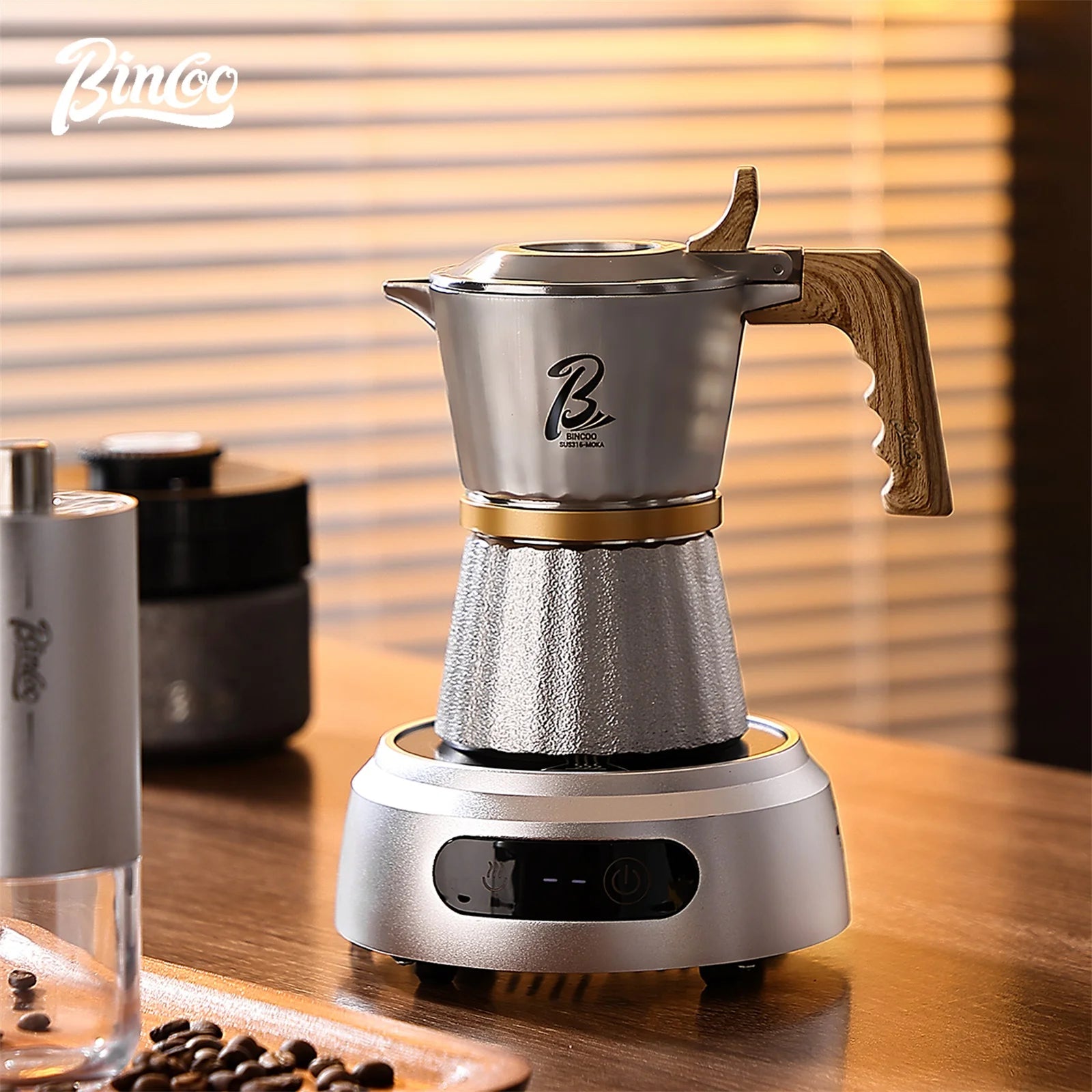Bincoo Three Valves Moka Pot,316 Stainless Steel Stovetop Espresso Maker 2 Cups,Espresso Coffee Pot Barista Accessories