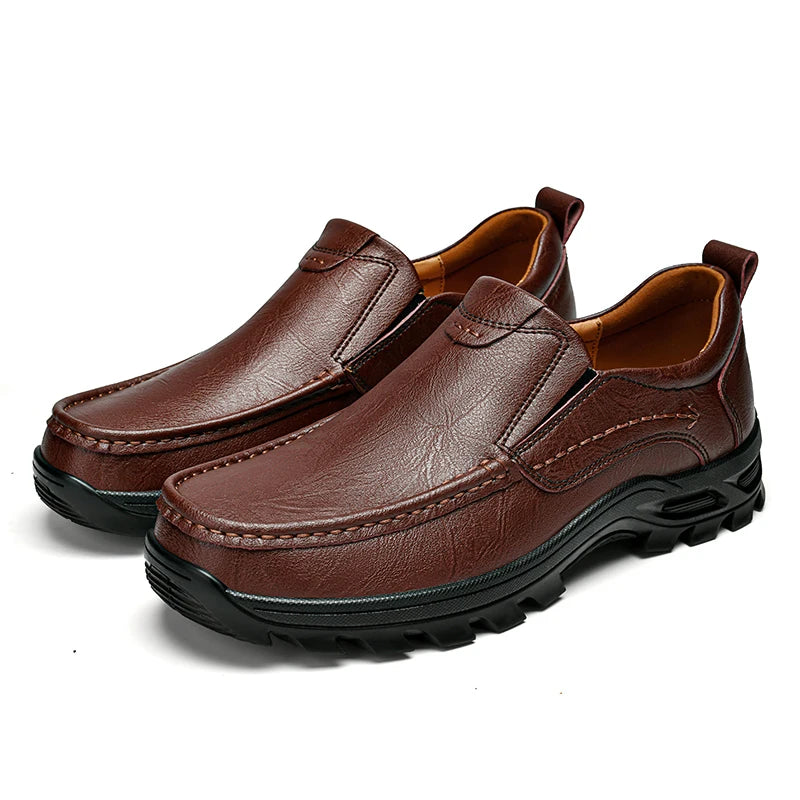Mens Slip On Leather Casual Shoes Oxfords Flats Loafers Driving Moccasins Black Brown Spring Autumn