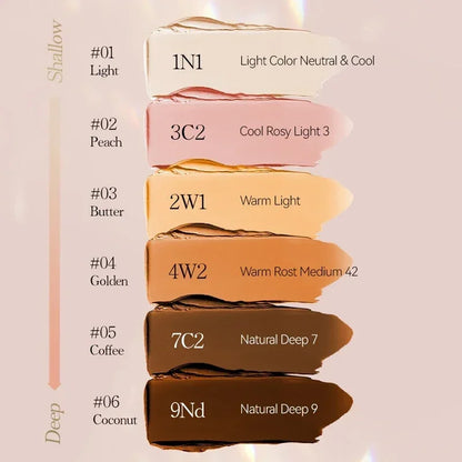 Blushimmer facial stick foundation for dark skin, full coverage, matte finish, oil-control, concealer, and primer in a portable stick form