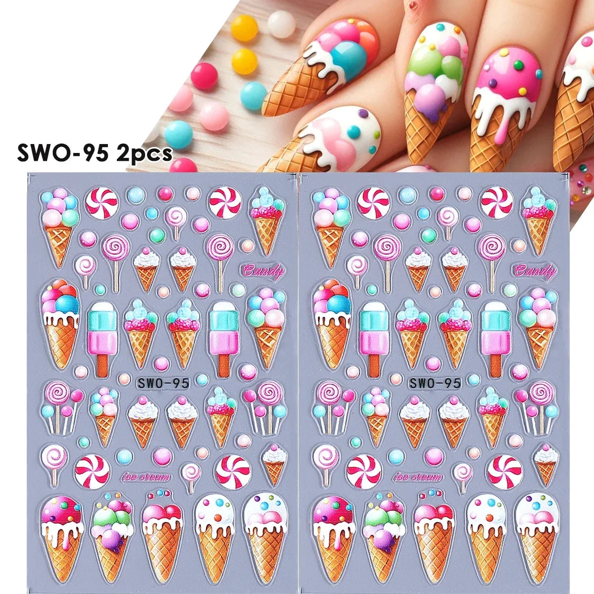 Colorful Blushimmer Sweet Element nail art stickers featuring flowers, hearts, cherries, butterflies, and bows for kawaii manicures.