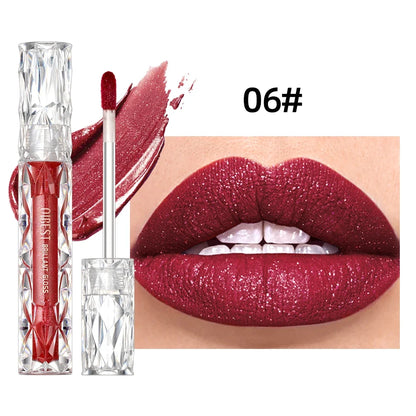 Blushimmer QIBEST 10-color matte and shiny glitter liquid lipstick with waterproof, long-lasting shimmer lip gloss for women.