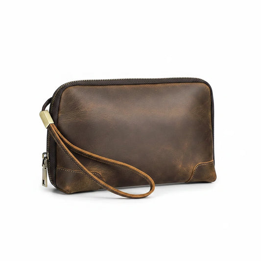 Men's genuine leather travel clutch bag and wallet by NNEOBA, featuring a sleek crossbody design with multiple compartments.
