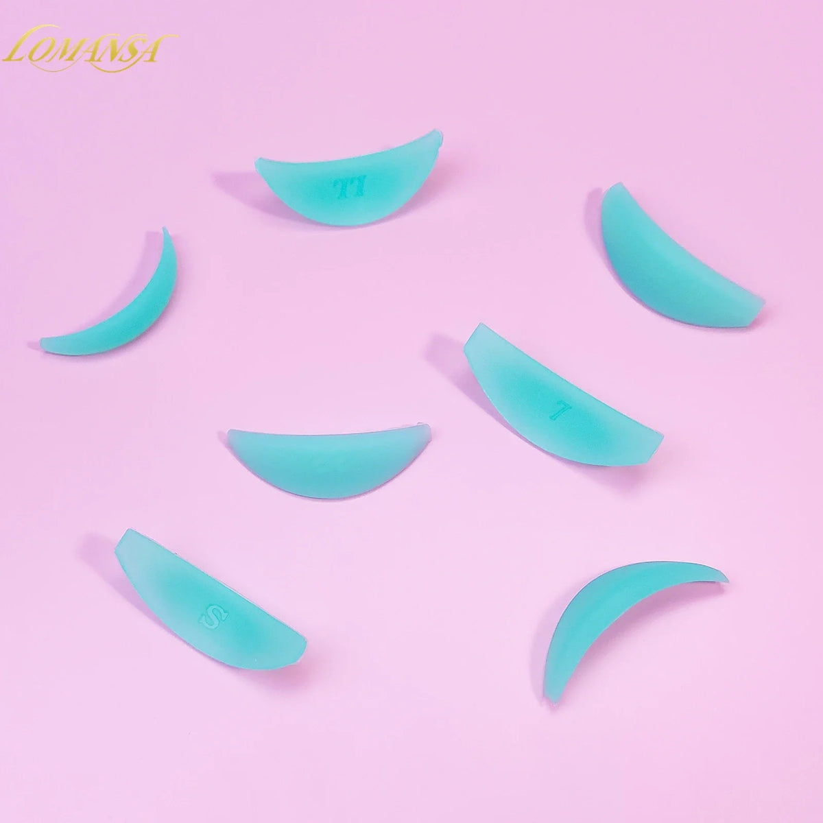 Lomansa 7 Pairs L Curl Silicone Eyelash Perm Pads by Blushimmer, eyelash lift shield and 3D eyelash curler accessories.