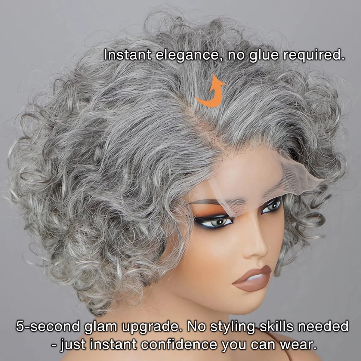 Soul Lady Salt & Pepper Wig Glueless Loose Curly 5x5 Lace Closure Human Hair With Bangs Silver Grey Short Bob Wigs For Seniors