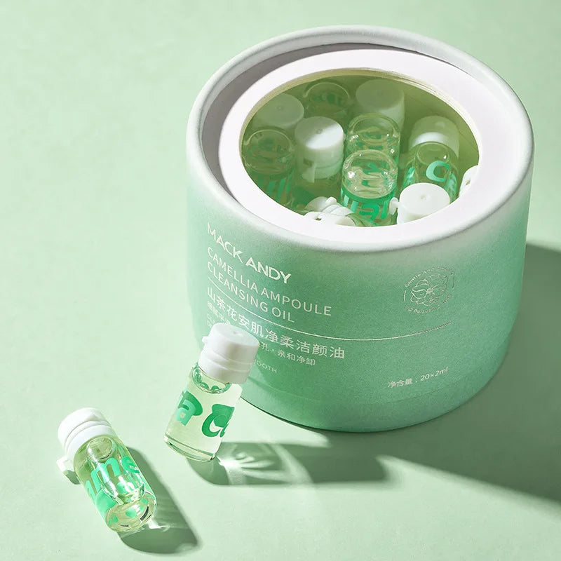 Blushimmer Camellia Deep Cleansing Makeup Remover Oil set with 20 vegan rapid milk wipes for face and eye makeup removal.