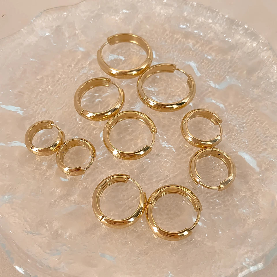 eManco Classic Round Stainless Steel Earrings For Women Men Geometric Circle Ear Buckle Fashion Huggie Daily Jewelry