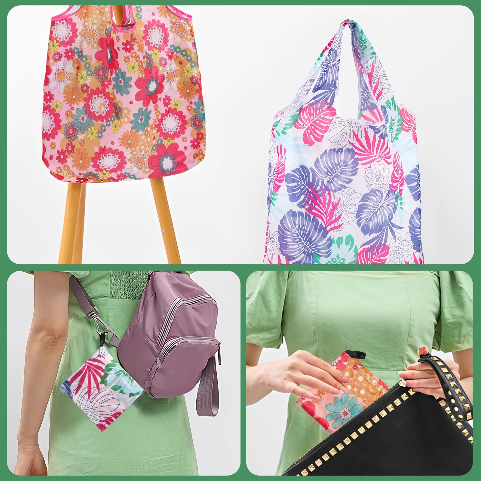 10Pcs Reusable Grocery Bags Polyester Foldable Shopping Bags Large Capacity Grocery Tote Bags Eco-Friendly and Durable Handbag