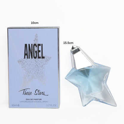 Elegant women’s Angel Star perfume by Blushimmer featuring a sleek bottle design, evoking freshness and natural vitality.