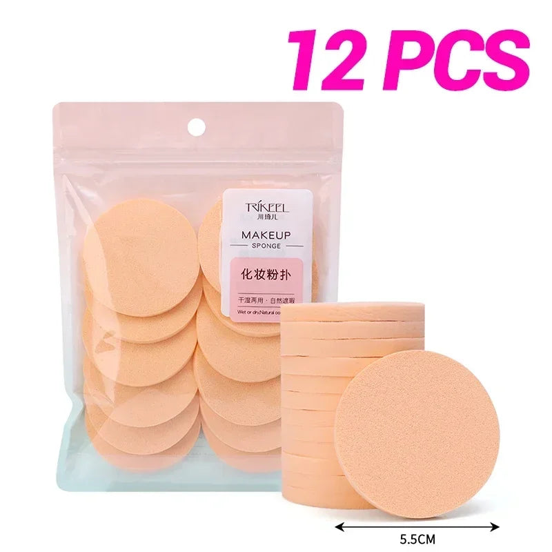 Set of 12-120 round sponge powder puffs by Blushimmer for wet and dry use, ideal for applying BB cream, foundation, and cosmetics.